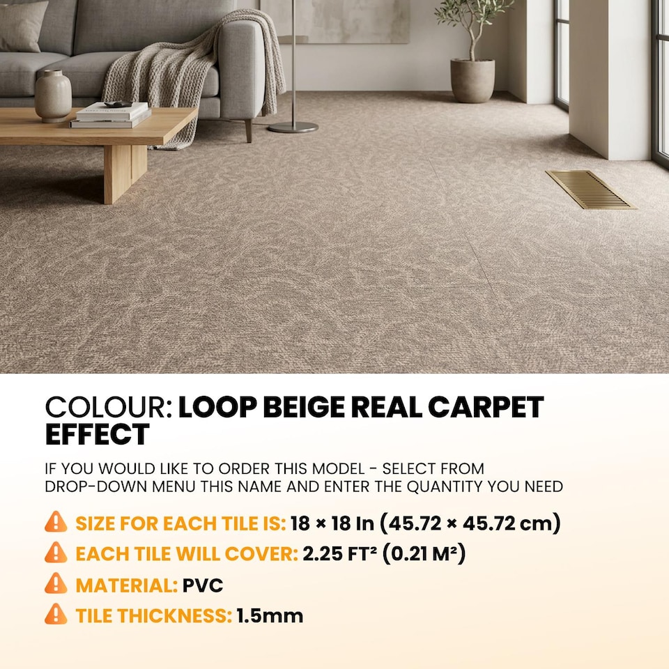 image 1 of NOVECRAFTO Self Adhesive Vinyl Floor Tiles 45x45cm Carpet Effect Peel and Stick