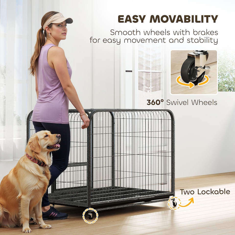 image 1 of PawHut Heavy Duty Dog Crate, Large Dog Cage with Wheels and Tray