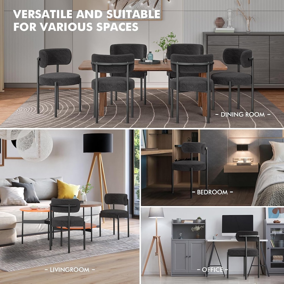image 1 of Dining Chairs Set Teddy Fabric for Kitchen Bedroom Living Room Study Cafe Chairs