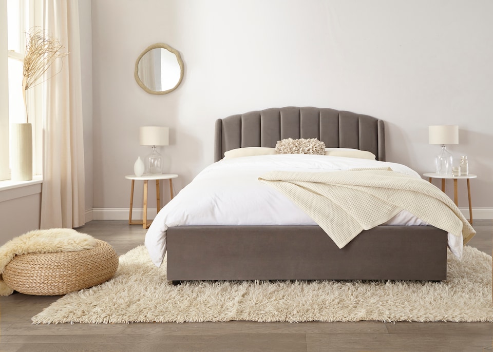 image 1 of Aurelia Winged Grey Upholstered Ottoman Bed Frame | Grey | Double