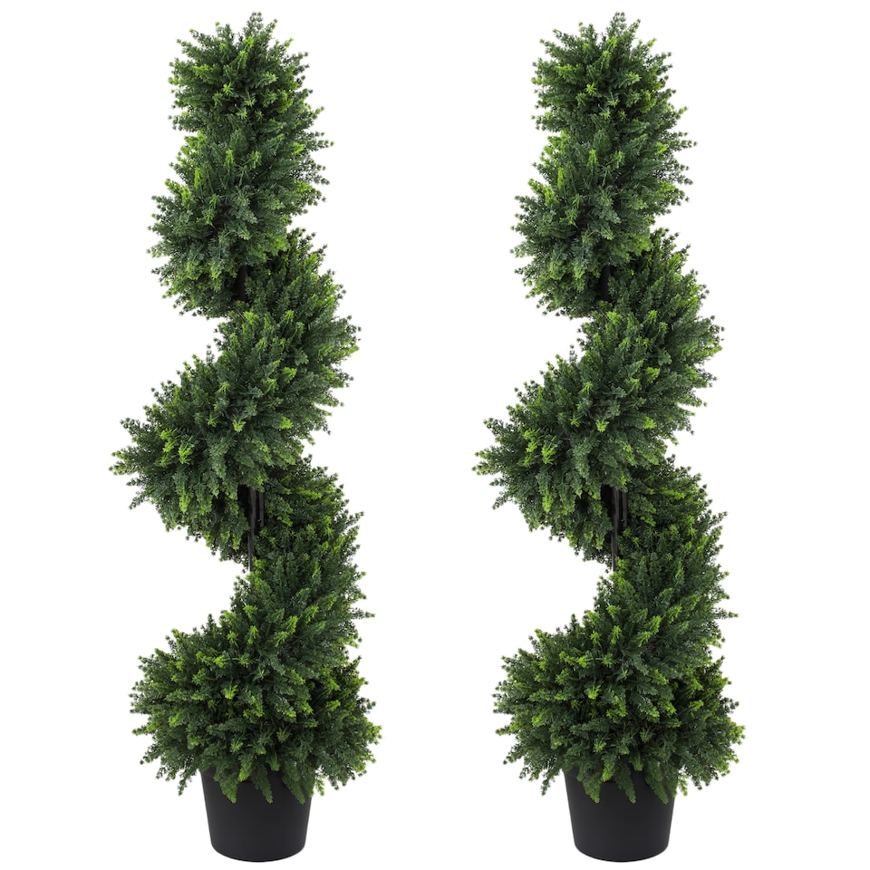 image 1 of Artificial Cypress Topiary Tree with 700 Leaves, Set of 2