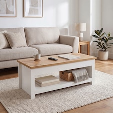 Vida Designs Arlington Top Coffee Table Shaker Side Living Room Table, White & Oak