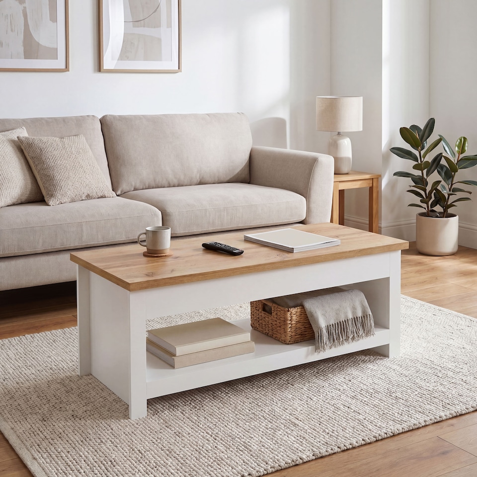image 1 of Vida Designs Arlington Top Coffee Table Shaker Side Living Room Table, White & Oak