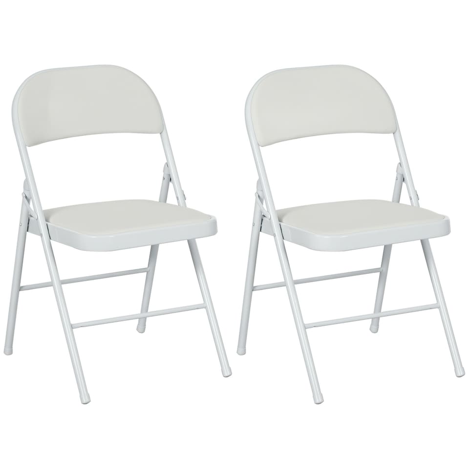 image 1 of HOMCOM 2 Pack Padded Folding Chairs with Cushioned Seat and Metal Frame White