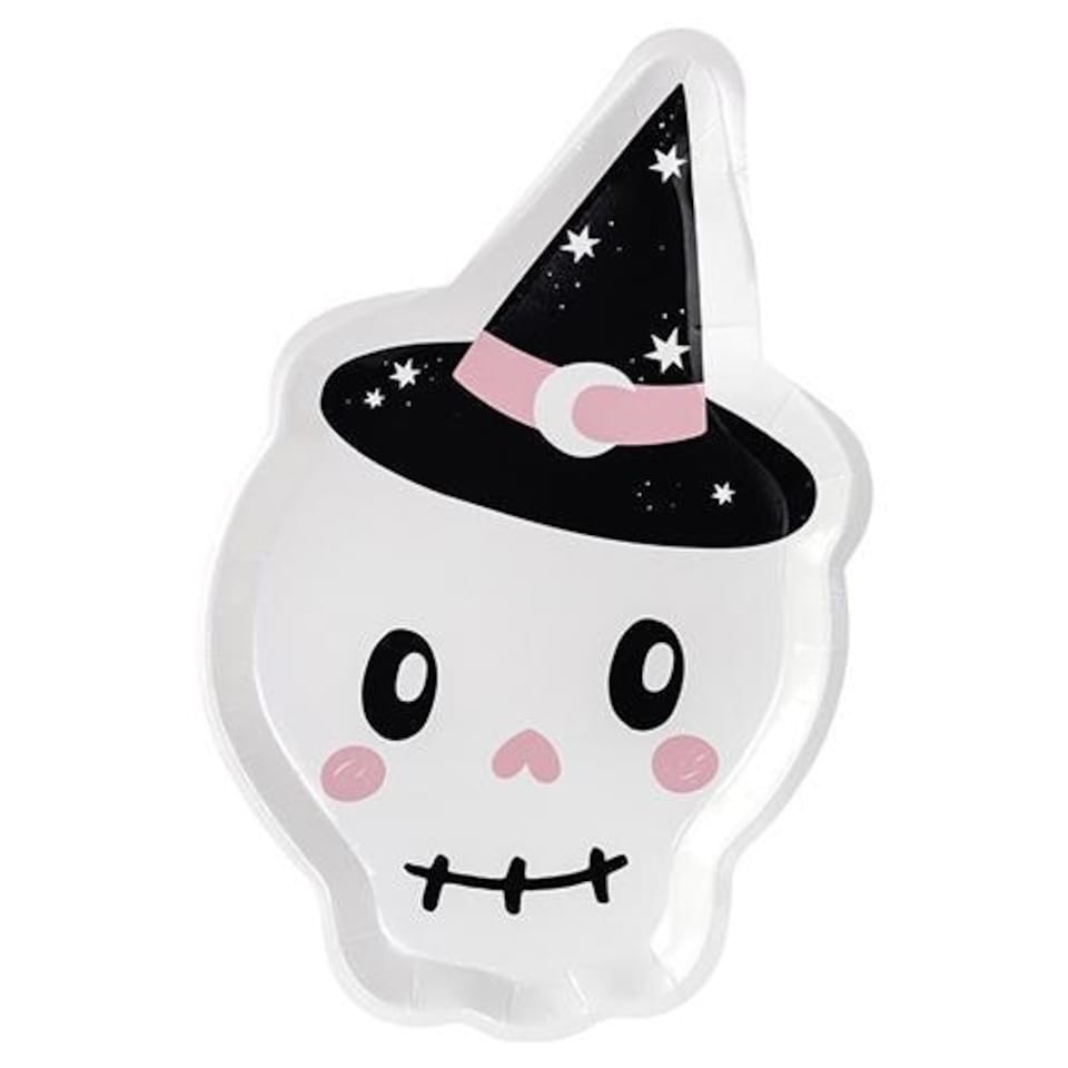 image 1 of Skull Shaped Halloween Paper Plates 27cm - Pack of 6 | White