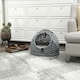 image 7 of Wicker Cat Basket W/ Mat Handle Kitten Pussy Enclosed Bed Portable - Grey