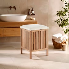 Interiors By Premier Dual Purpose Wood Storage Stool, Natural Walnut Build Storage Stool For Livingroom, Fabric Seat Stool