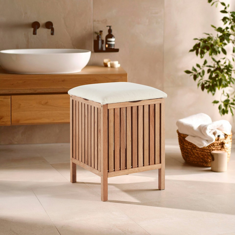 image 1 of Interiors By Premier Dual Purpose Wood Storage Stool, Natural Walnut Build Storage Stool For Livingroom, Fabric Seat Stool