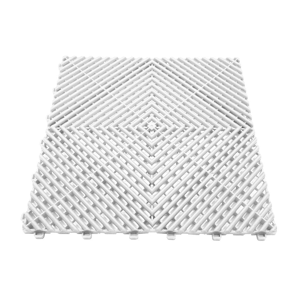 image 1 of Modular Interlocking Ribbed Vented Garage Floor Tiles - White | White | White