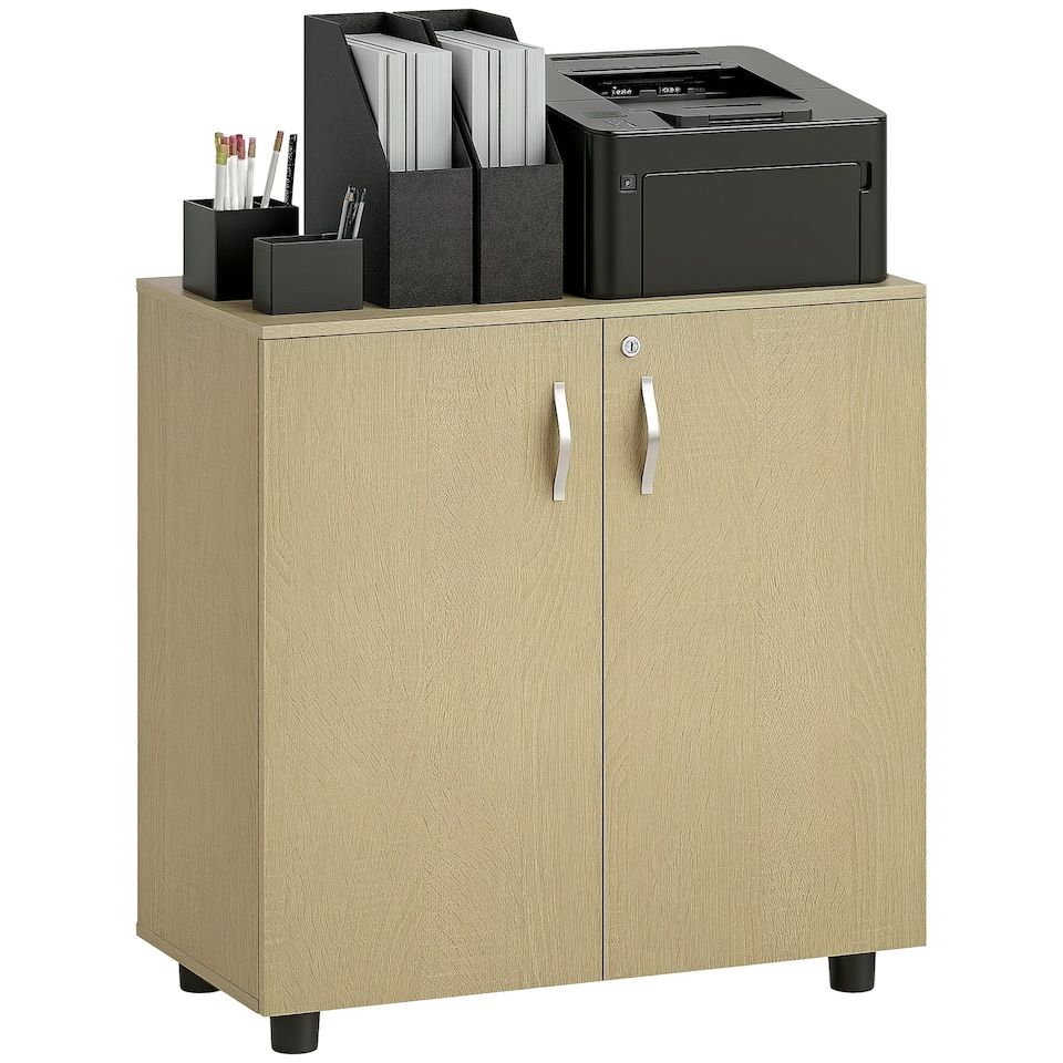 image 1 of Vinsetto 2-Tier Locking Filing Cabinet Office Storage Cabinet, Oak