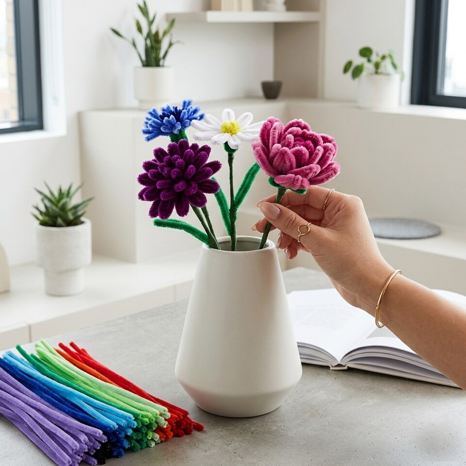image 1 of Pack of 50 White Coloured Pipe Cleaners 30cm x 6mm Craft Chenille Stems
