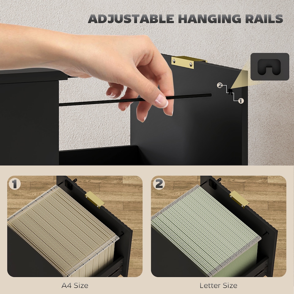 image 1 of Filing Cabinet, File Cabinet with 2 Lockable Drawers and Hanging Rails
