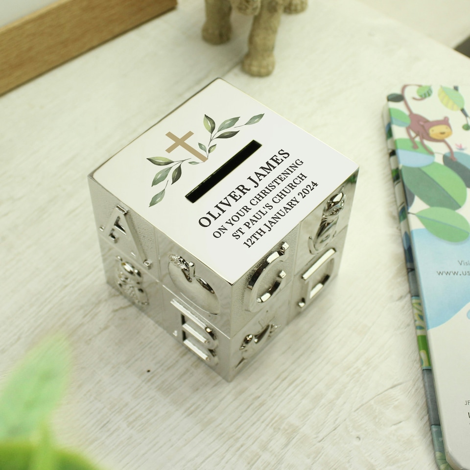 image 1 of Personalised Religious Cross ABC Money Box