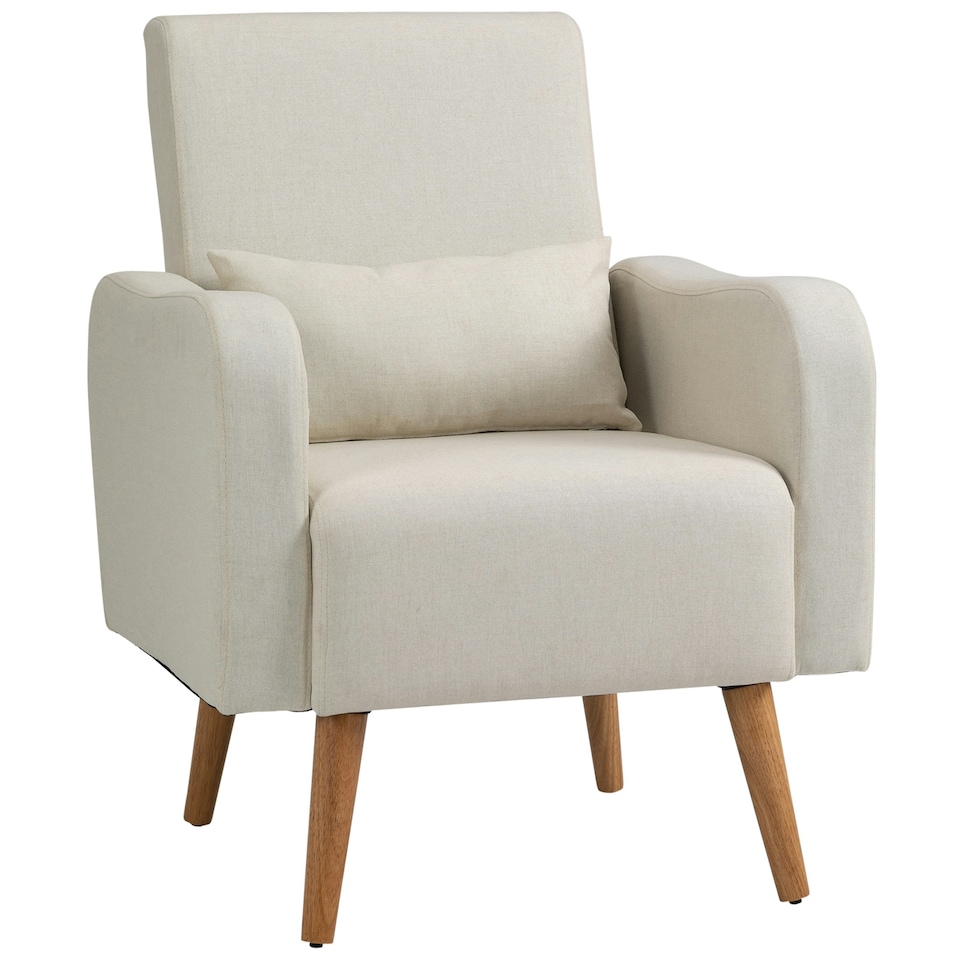 image 1 of HOMCOM Nordic Leisure Lounge Sofa Accent Chair with Pillow for Bedroom Cream