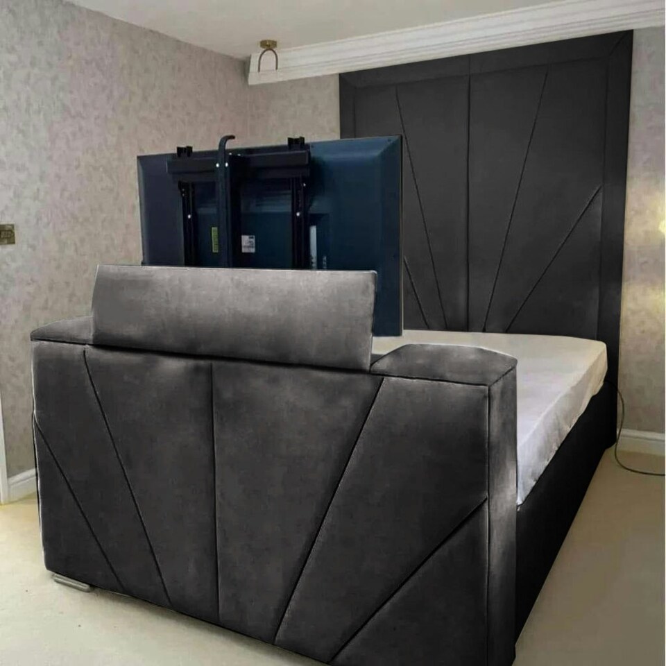 Rosie Plush Black Double TV Bed Frame - Black