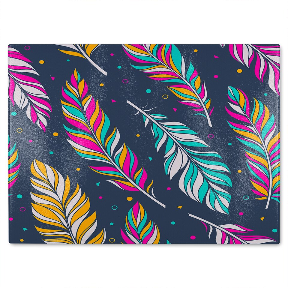 image 1 of Retro Color Feathers Glass Chopping Board | Multi
