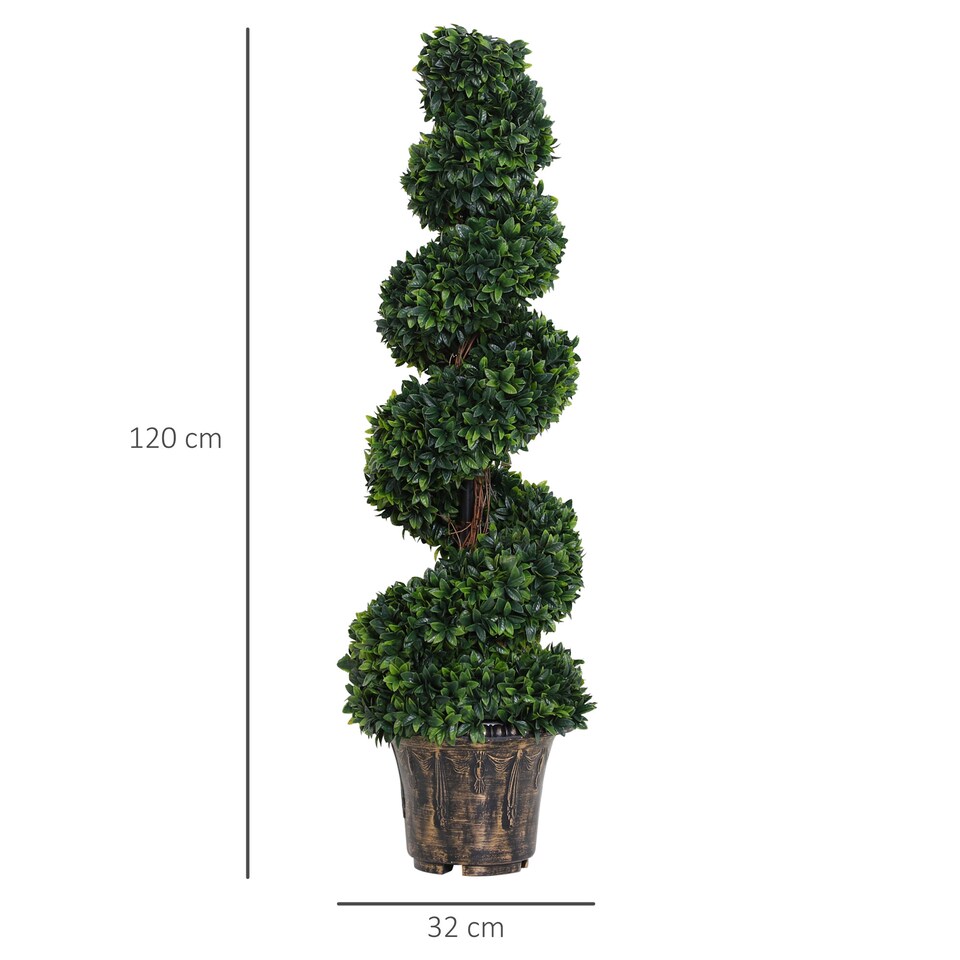 image 1 of Outsunny Set of 2 Artificial Trees, Artificial Boxwood Spiral Topiary Trees Potted Decorative Plant Indoor Decor 120cm