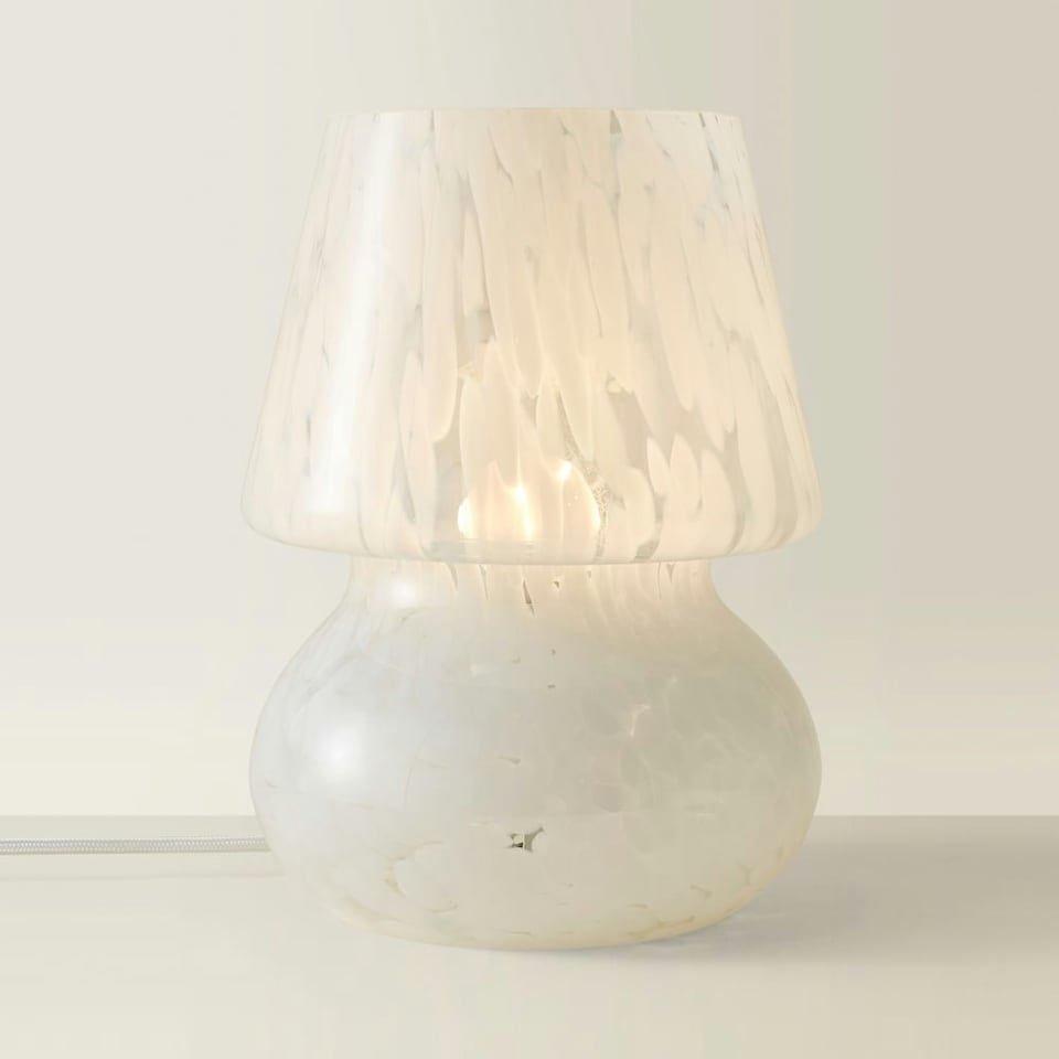 image 1 of ValueLights Beau White Confetti Glass Table Lamp Tapered Lampshade Bedside Light - Bulb Included