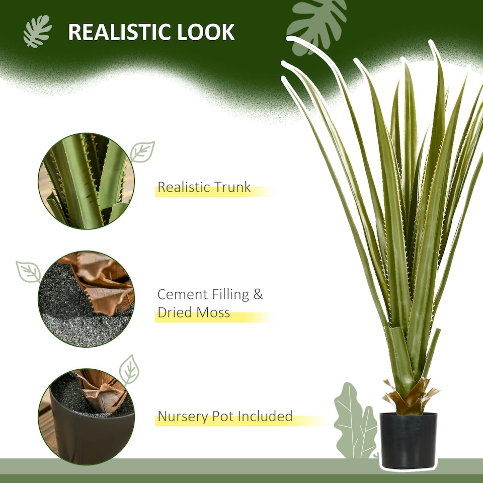 image 1 of HOMCOM Potted Artificial Plants Agave Succulent for Home Decor, 90cm
