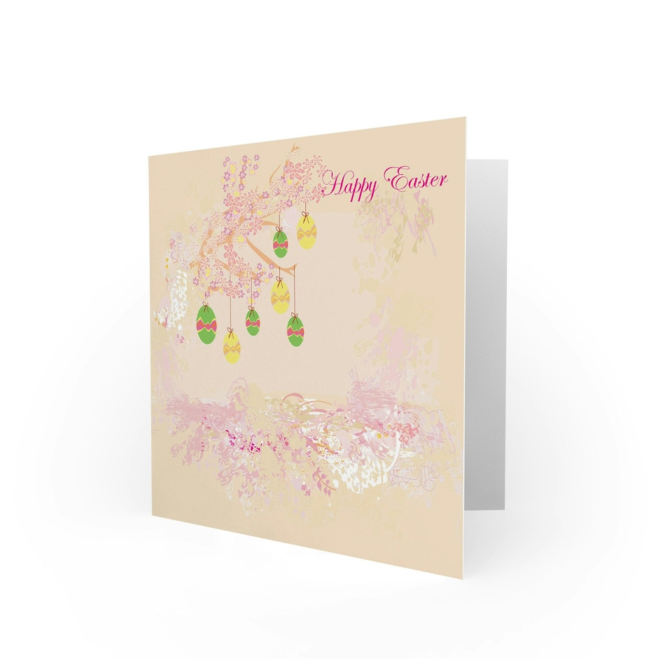 image 1 of Pink Wreath Hanging Eggs Baubles Easter Card