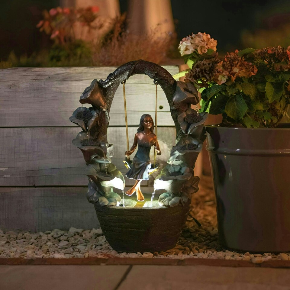 image 1 of Primrose Secret Garden Swing Cascading Water Feature Fountain Brown 61cm