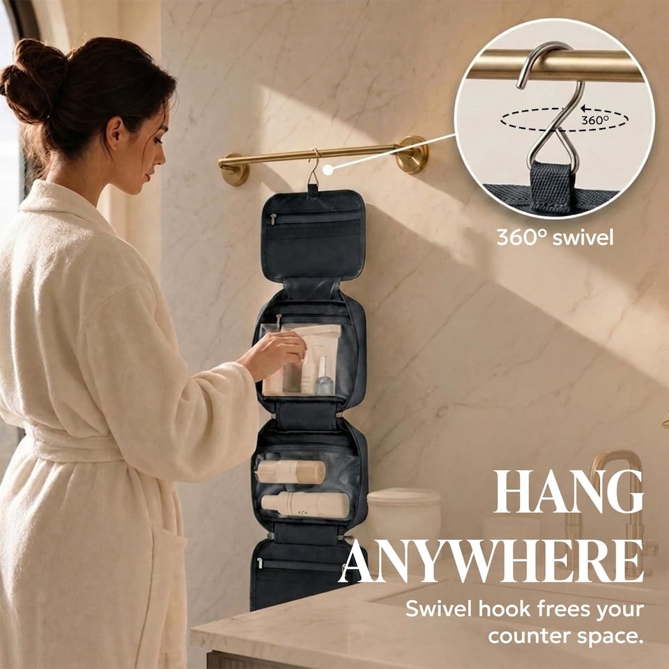 image 1 of Lugg Hanging Toiletry Bag Waterproof Travel Organiser with 360 Swivel Hook