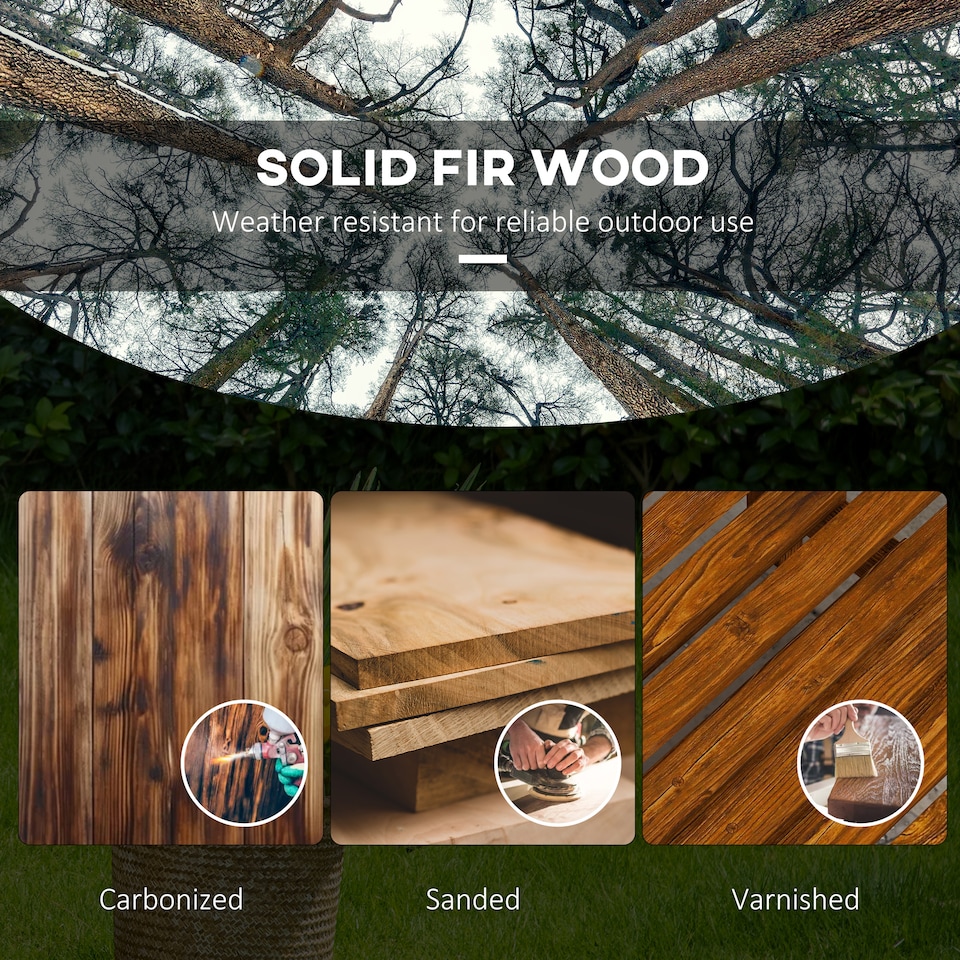 image 1 of Outsunny Wooden Garden Bench, 2-Seater Outdoor Bench with Storage Shelf, Backrest, Armrests and Slat Seat for Patio, Lawn, Deck, Carbonized