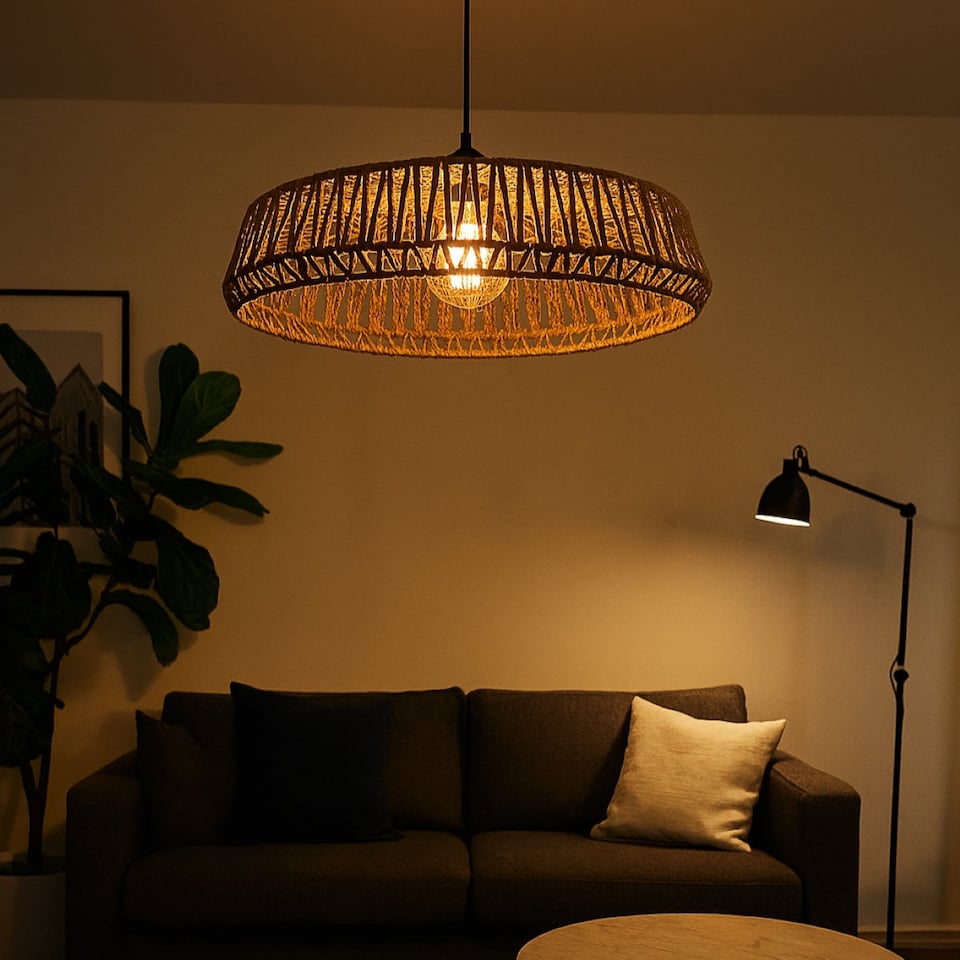 image 1 of CGC 70 cm Extra-Large Natural String Woven Round Easy-Fit Lampshade | Brown | Natural | 70 cm