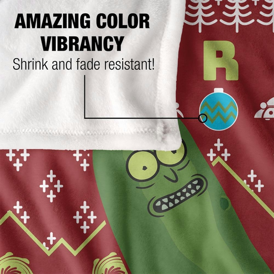 image 1 of Rick And Morty Merry Rickmas Pickle Rick Christmas Blanket - Multicoloured - One Size