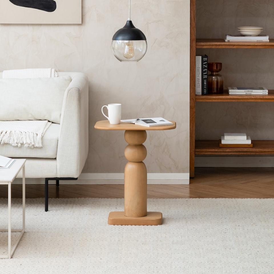 image 1 of Vita Solid Mango Wood Pedestal Side Table for Living Room Bedroom
