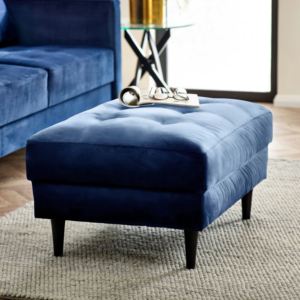 image 1 of Furniturebox Jolene Navy Blue Velvet Footstool