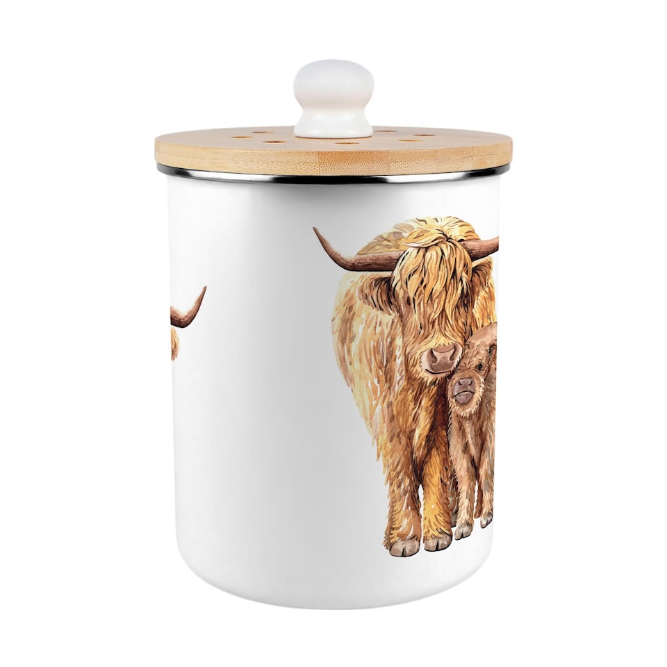 image 1 of Highland Cow Food Waste Caddy - Metal 2L Decorative Kitchen Compost Bin