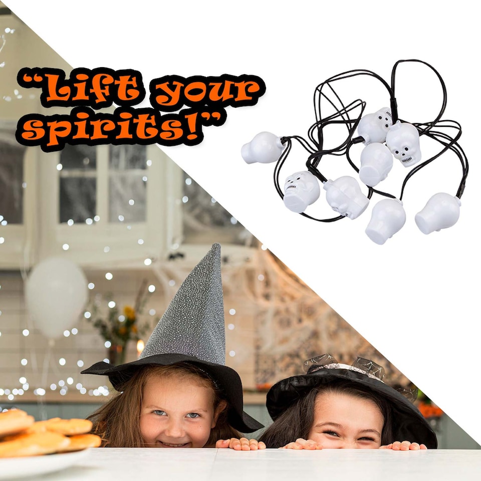 image 1 of PMS Halloween Skull LED Lights Set of 8, White - Party & Trick-or-Treat Decoration