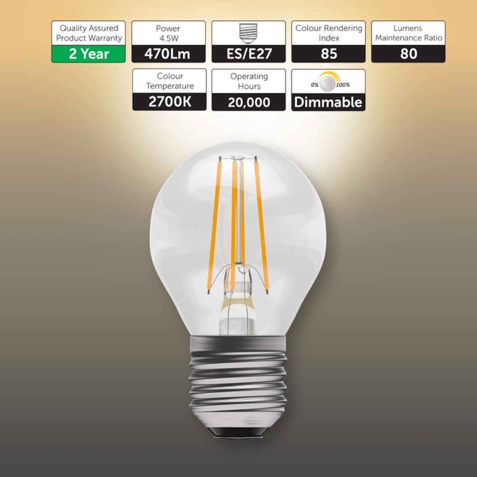 image 1 of BELL Lighting Dimmable E27 LED Filament Golf Ball 4.7W Light Bulb Warm White 2700K