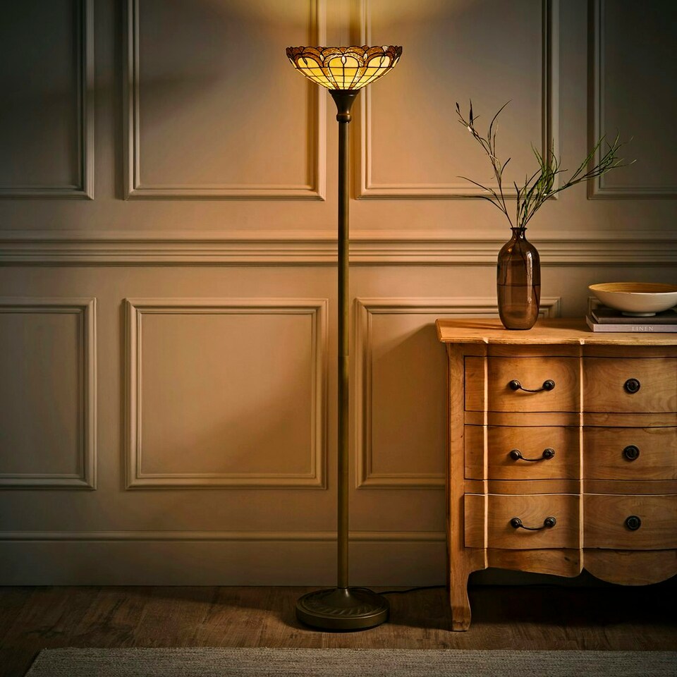 image 1 of ValueLights Tiffany Inspired Stunning Jewel Uplighter Floor Lamp Bronze