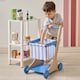 image 2 of Teamson Kids Little Helper Mr. Fresh Wooden Shopping Cart with 13 Play Food Items, Soft Wheels, Ergonomic Handle & Fabric Basket for Toddlers - Blue