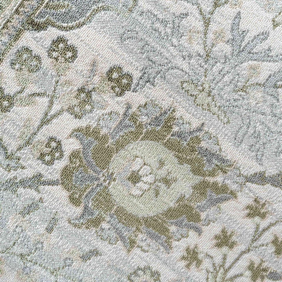 image 1 of KUKOON Vintage Traditional Green Floral Living Room Rug 60cm x 240cm