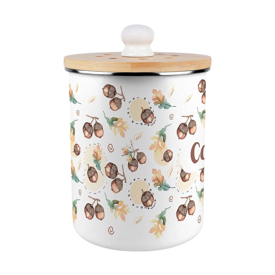image 1 of Acorns & Oak Leaves Compost Caddy - Metal 2L Decorative Kitchen Food Waste Bin