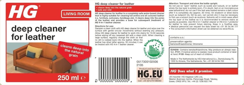 image 1 of HG Deep Cleaner for Leather 250ml