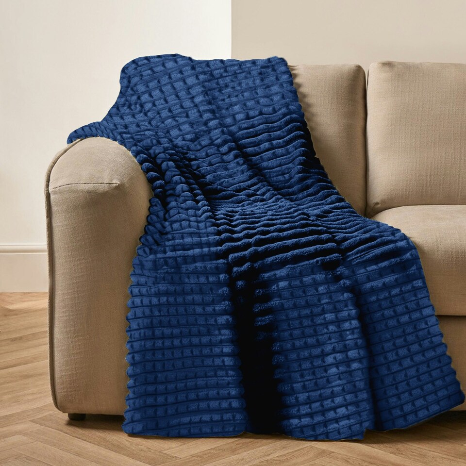 image 1 of Velosso Chunky Cord Waffle Plush Heavy Blanket - 200cm x 240cm Blue | Navy