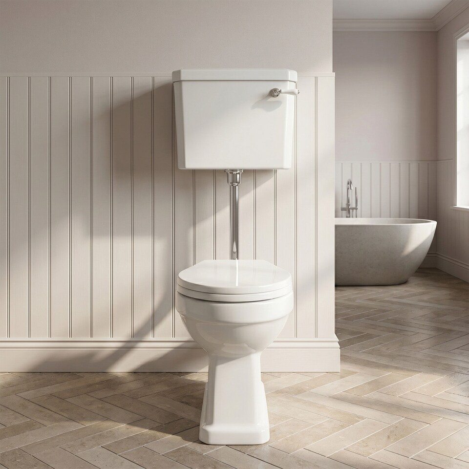 image 1 of Kinston Low Level Toilet - Pan, Cistern, Flush Pipe & Soft-Close Seat