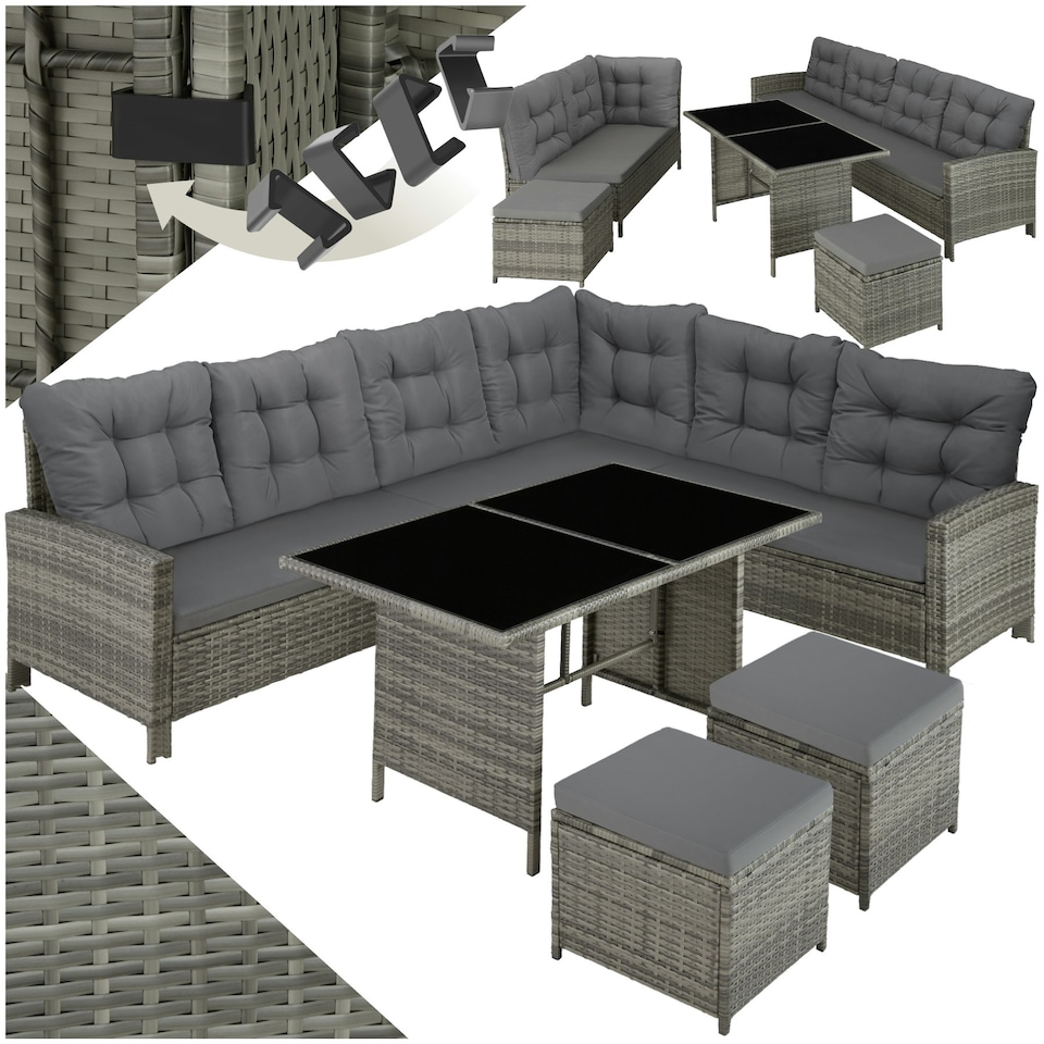 image 1 of 8 Seater Garden Furniture Set Barletta with Cushions, Footstools and Table | Grey | mottled grey/grey | 1