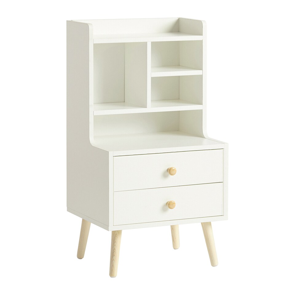 image 1 of SoBuy FBT100-W,Modern Bedside Table with 2 Drawers & 3 Open Shelves | White | White | 1
