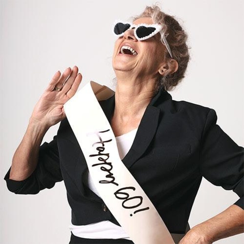 image 1 of Happy 60th Birthday Cream & Black Elegant Milestone Paper Sash Cream | One Size