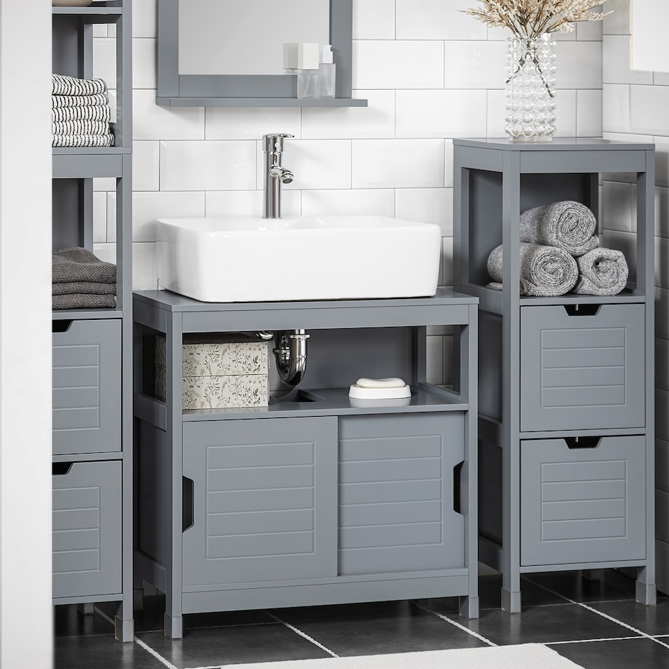 image 1 of SoBuy FRG128-SG,Under Sink Bathroom Cabinet with Double Sliding Doors | Grey | Grey | 1