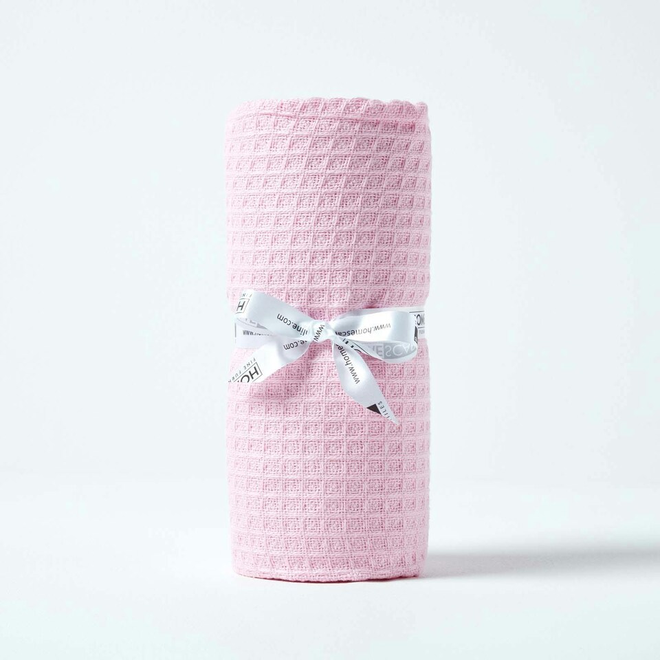 image 1 of Homescapes Organic Cotton Waffle Baby Blanket Pink - 125 x 150 cm | Pink | 1