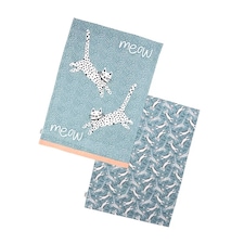 Dexam Set of 2 Meow Recycled Kitchen Tea Towels Blue