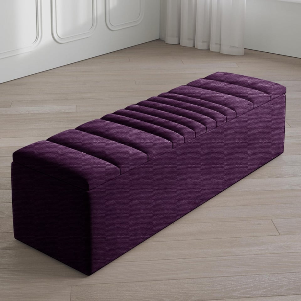 image 1 of Safar 180cm Large Ottoman Storage Box - Naples Shoes Bench - Purple Lined Upholstery Blanket Storage Box