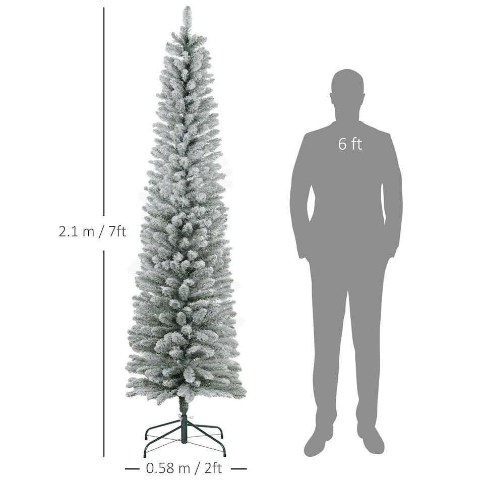 image 1 of HOMCOM 7 Foot Artificial Pencil Christmas Tree with Snow Flocked Tips, White