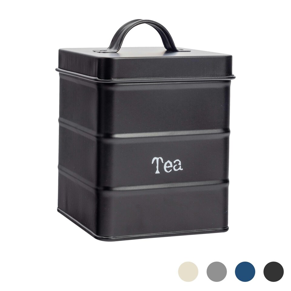 image 1 of Harbour Housewares Black Vintage Metal Kitchen Tea Canister Kitchen Caddy Kitchen Storage Containers Canisters